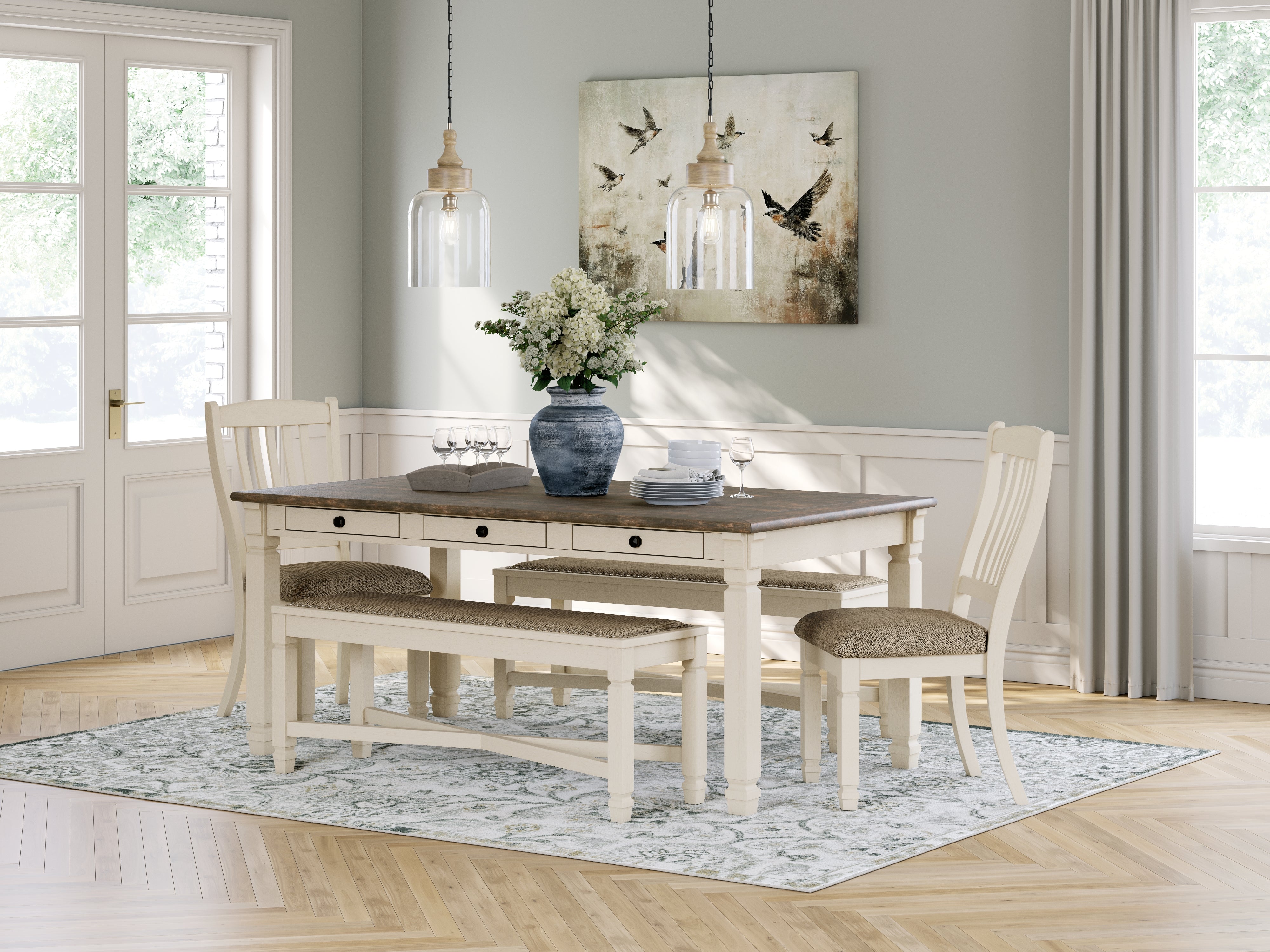 Homestyle Furniture - Ashley Furniture - Bolanburg Dining Table with 2 Chairs and 2 Benches - Dining Table with 2 Chairs and 2 Benches - D647D7