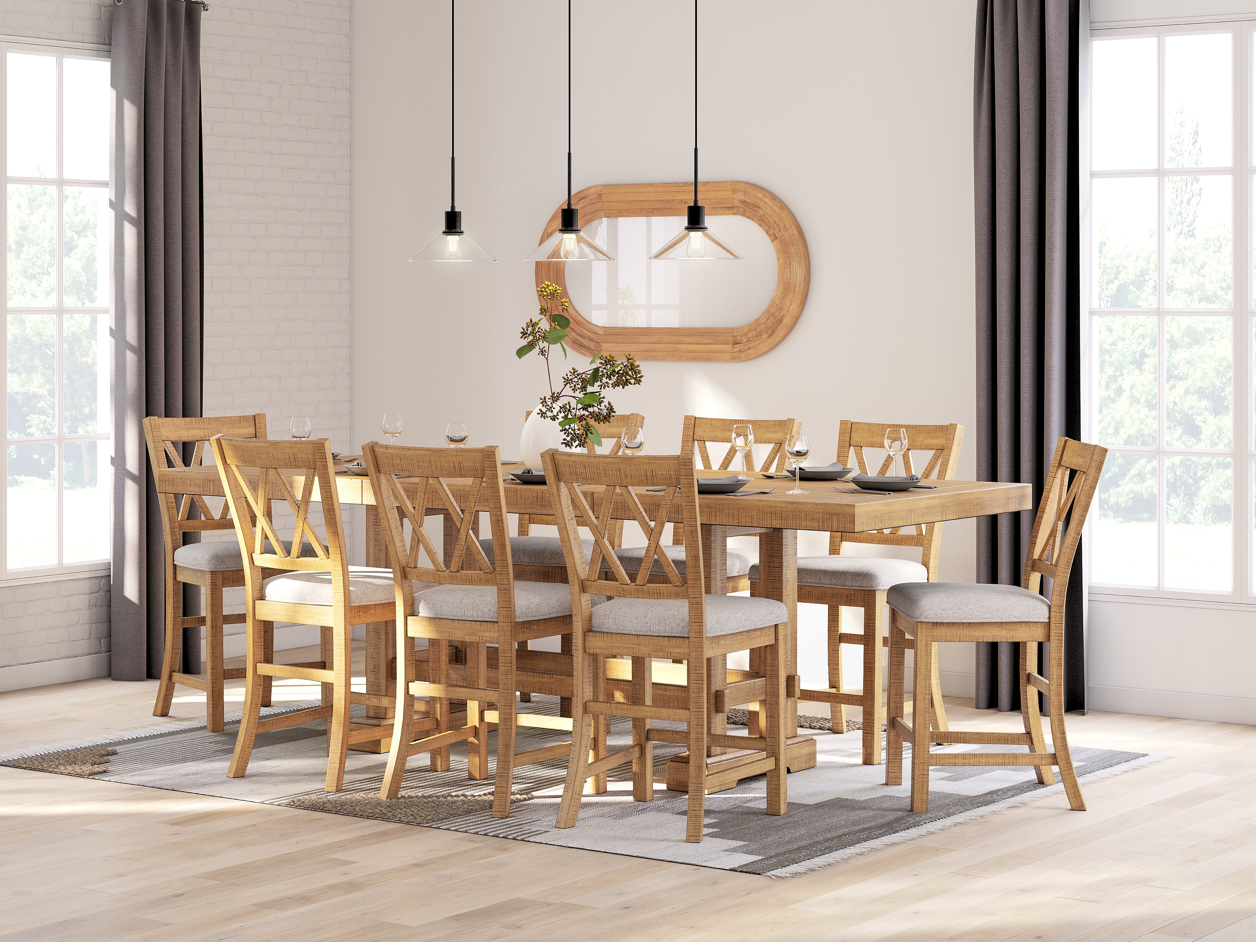 Homestyle Furniture - Ashley Furniture - Havonplane Counter Height Dining Table and 8 Barstools - Counter Height Dining Table and 8 Barstools - D773D4