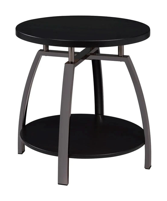 Dacre Round End Table Dark Grey and Black Nickel - Homestyle Furniture (ARk)