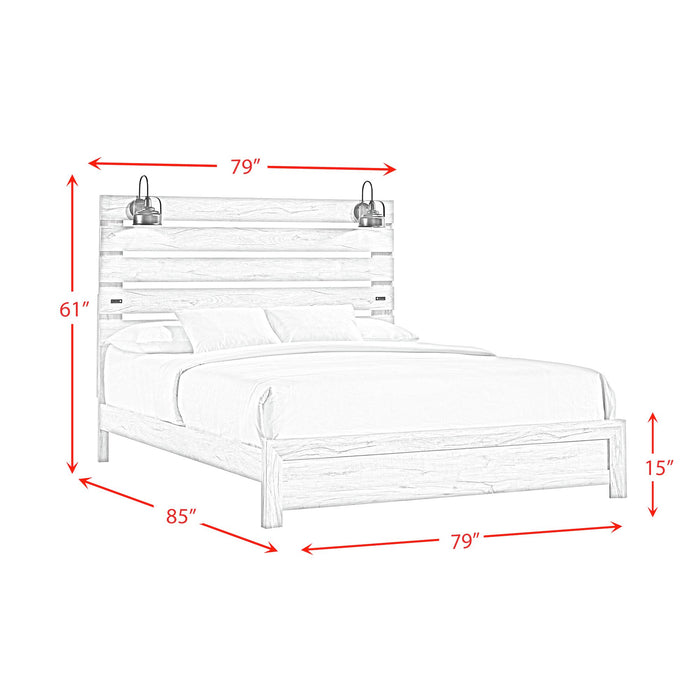 Fort Worth King Bed with Lights & USB in White