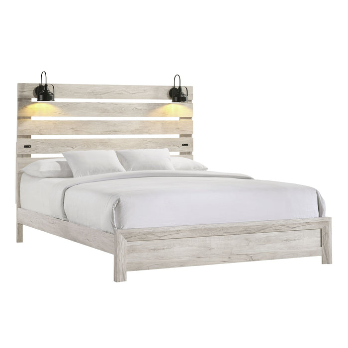 Fort Worth King Bed with Lights & USB in White