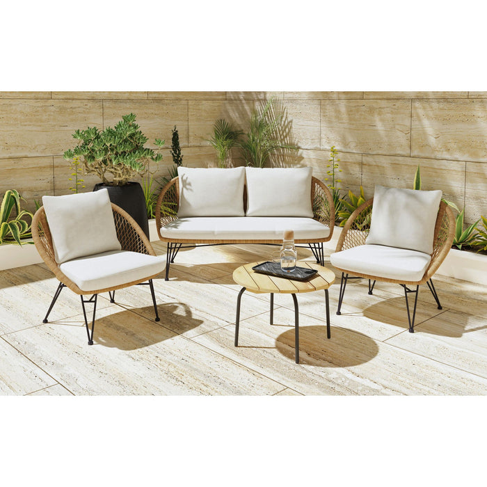 Grace Outdoor Seating 4PC Set - Black, Natural and Olefin Beige – SKU O-17940-6-4OS | HomeStyle Furniture