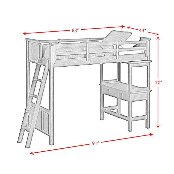 Hampton Kids Twin Loft with Ladder and Desk with Speaker in Charcoal