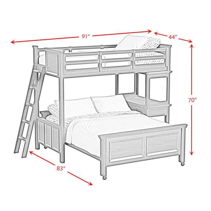 Hampton Kids Twin Over Full Loft with Ladder and Desk with Speaker in White