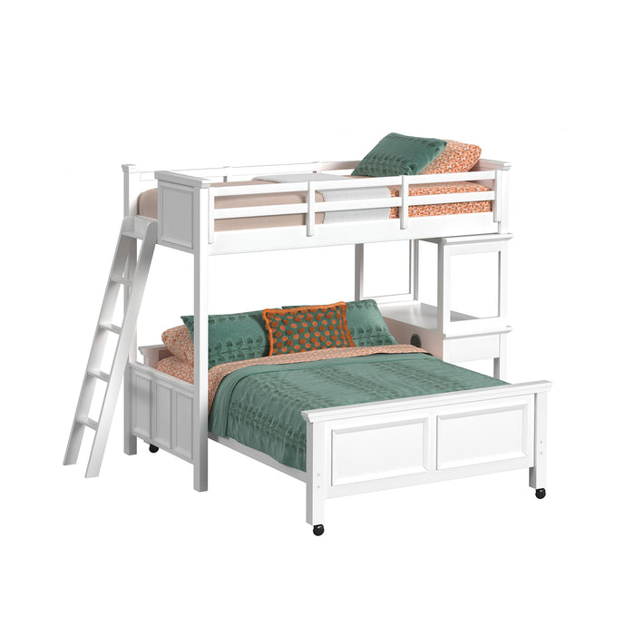 Hampton Kids Twin Over Full Loft with Ladder and Desk with Speaker in White