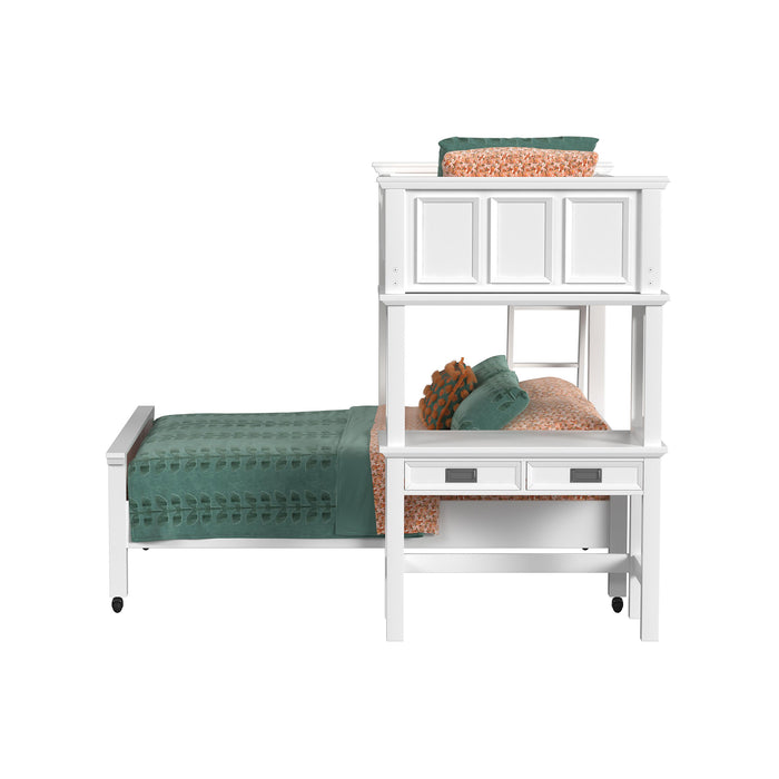 Hampton Kids Twin Over Full Loft with Ladder and Desk with Speaker in White