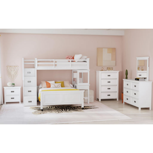 Hampton Kids Twin Over Full Loft with Staircase and Desk with Speaker in White – SKU Y-15760-7-L4 | HomeStyle Furniture