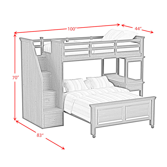 Hampton Kids Twin Over Full Loft with Staircase and Desk with Speaker in White