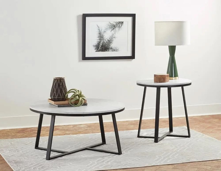 Hugo Metal Base Round End Table White and Matte Black - Homestyle Furniture (ARk)