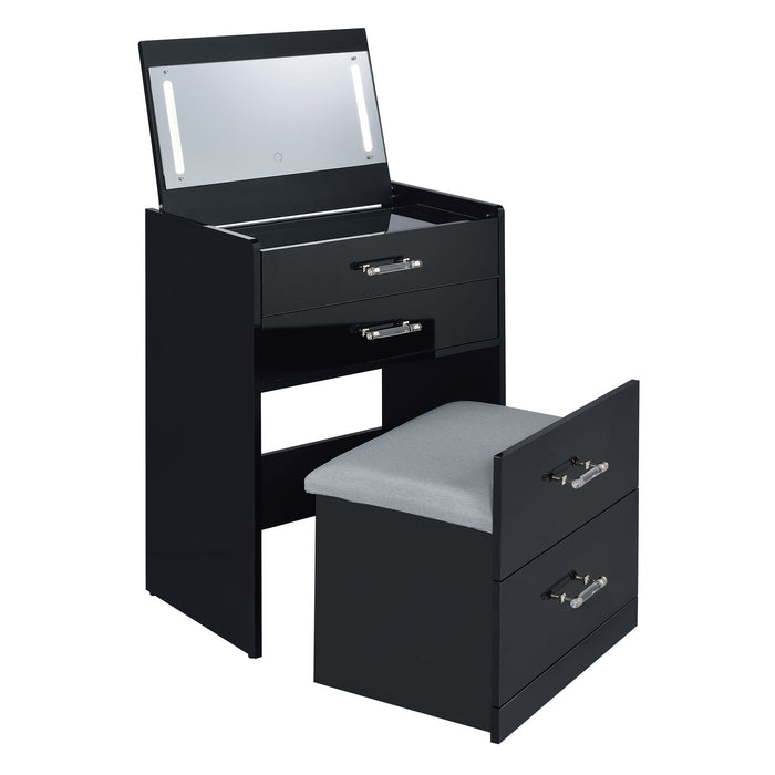 Irvine Mini Dressing Table with Stool, LED and USB in Glossy Black