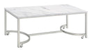 Leona Coffee Table with Casters White and Satin Nickel - Homestyle Furniture (ARk)