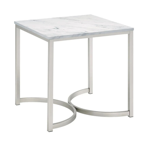 Leona Faux Marble Square End Table White and Satin Nickel - Homestyle Furniture (ARk)