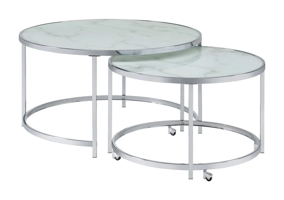 Lynn 2-piece Round Nesting Table White and Chrome - Homestyle Furniture (ARk)