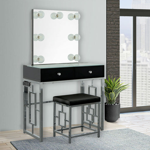 Margo Dressing Table W/ Power / Mirror / Stool & Light – SKU CVMG800VTPL | HomeStyle Furniture
