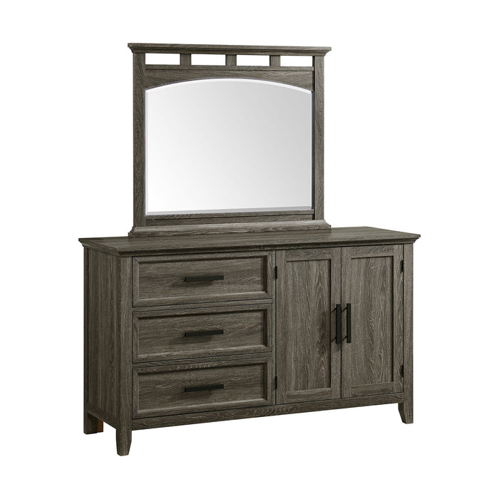 Matias Bedroom Set with Queen/Full Headboard, Dresser, Mirror & Nightstand in Mocha Grey