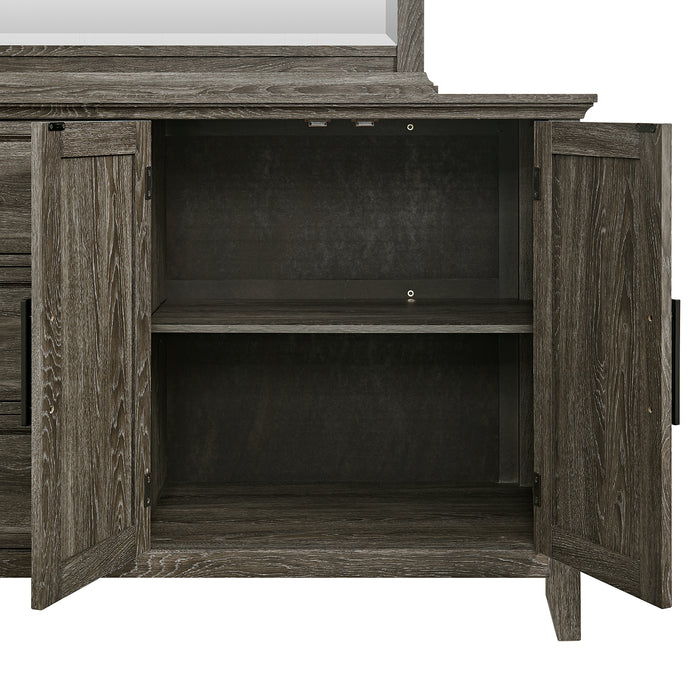 Matias Bedroom Set with Queen/Full Headboard, Dresser, Mirror & Nightstand in Mocha Grey