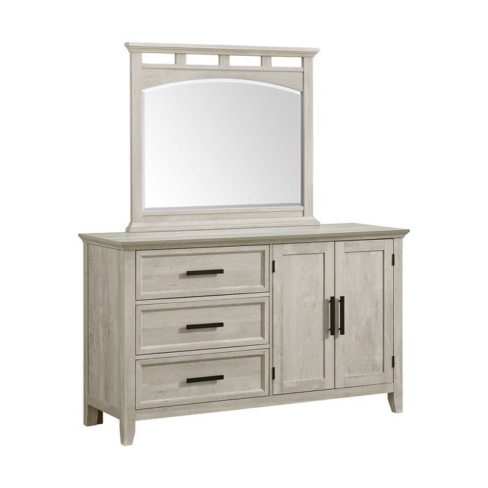 Matias Bedroom Set with Queen/Full Headboard, Dresser, Mirror & Nightstand in White