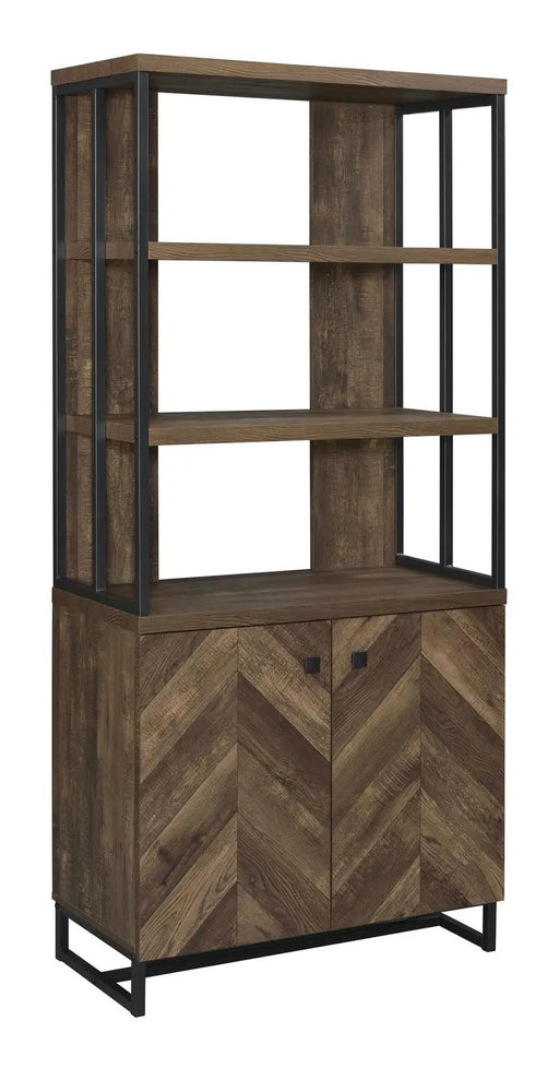 Millbrook 2-door Bookcase Rustic Oak Herringbone and Gunmetal  Homestyle Furniture (ARk)