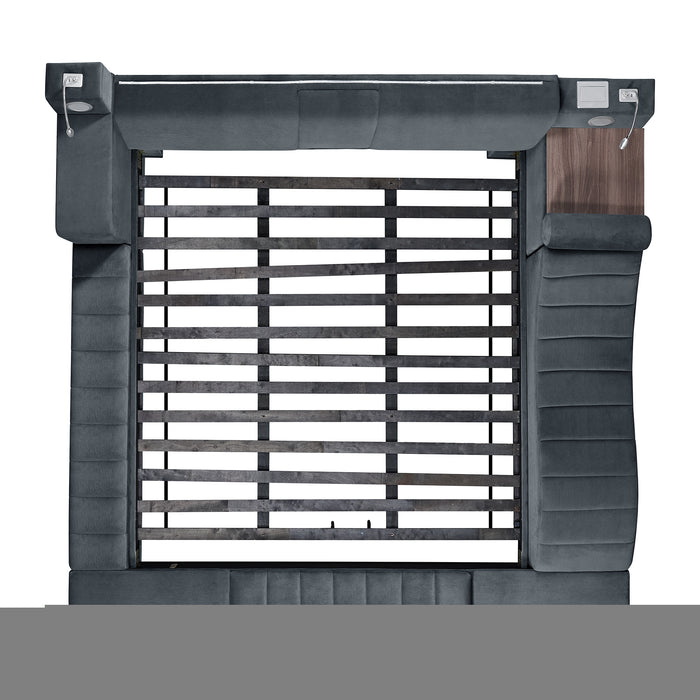 Ottawa King UPH Transformer Bed with Electronic Features in Grey Linen