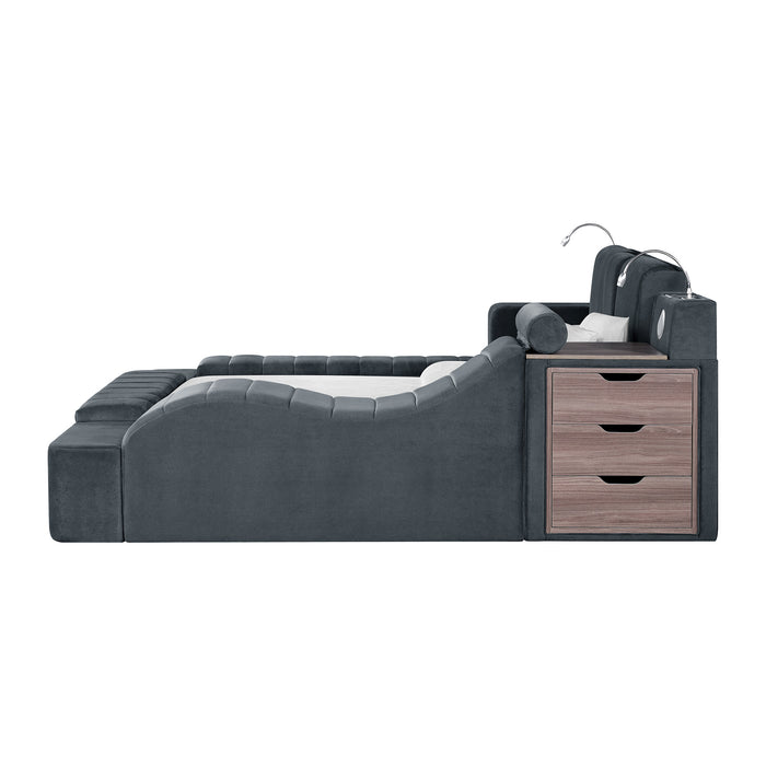 Ottawa King UPH Transformer Bed with Electronic Features in Grey Linen
