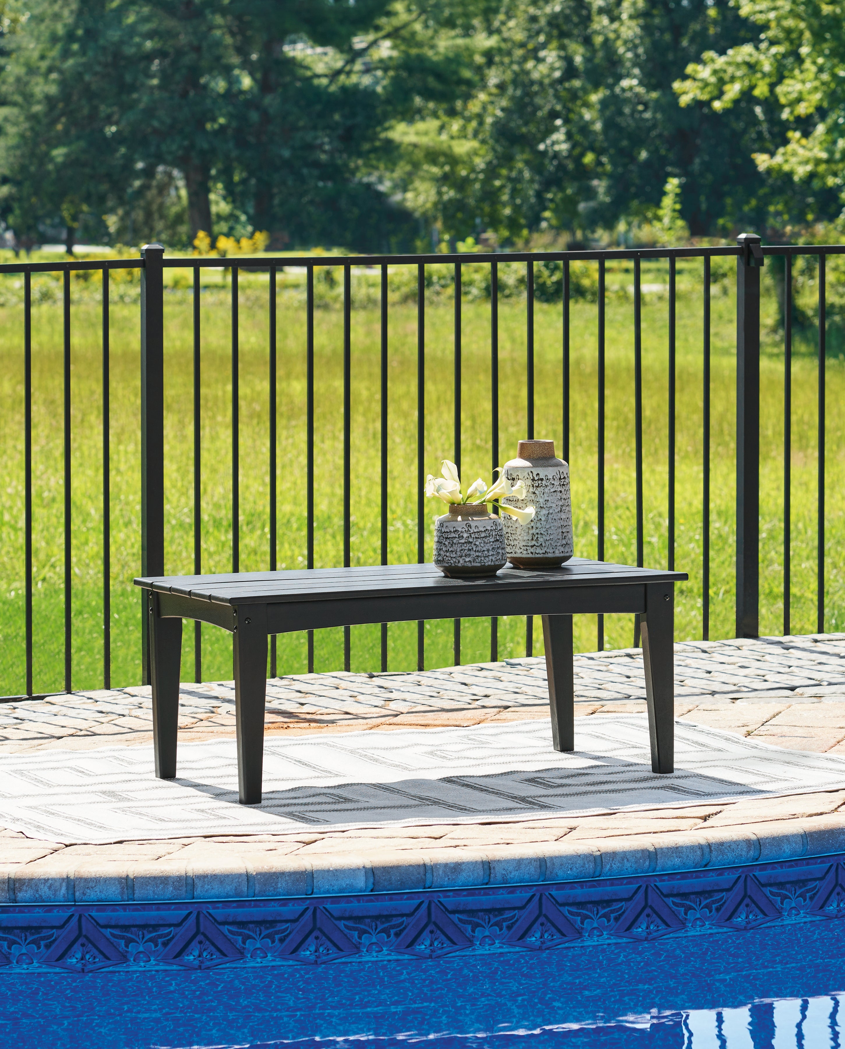 Homestyle Furniture - Ashley Furniture - Hyland Wave Outdoor Coffee Table - Rectangular Cocktail Table / Black - P108-701