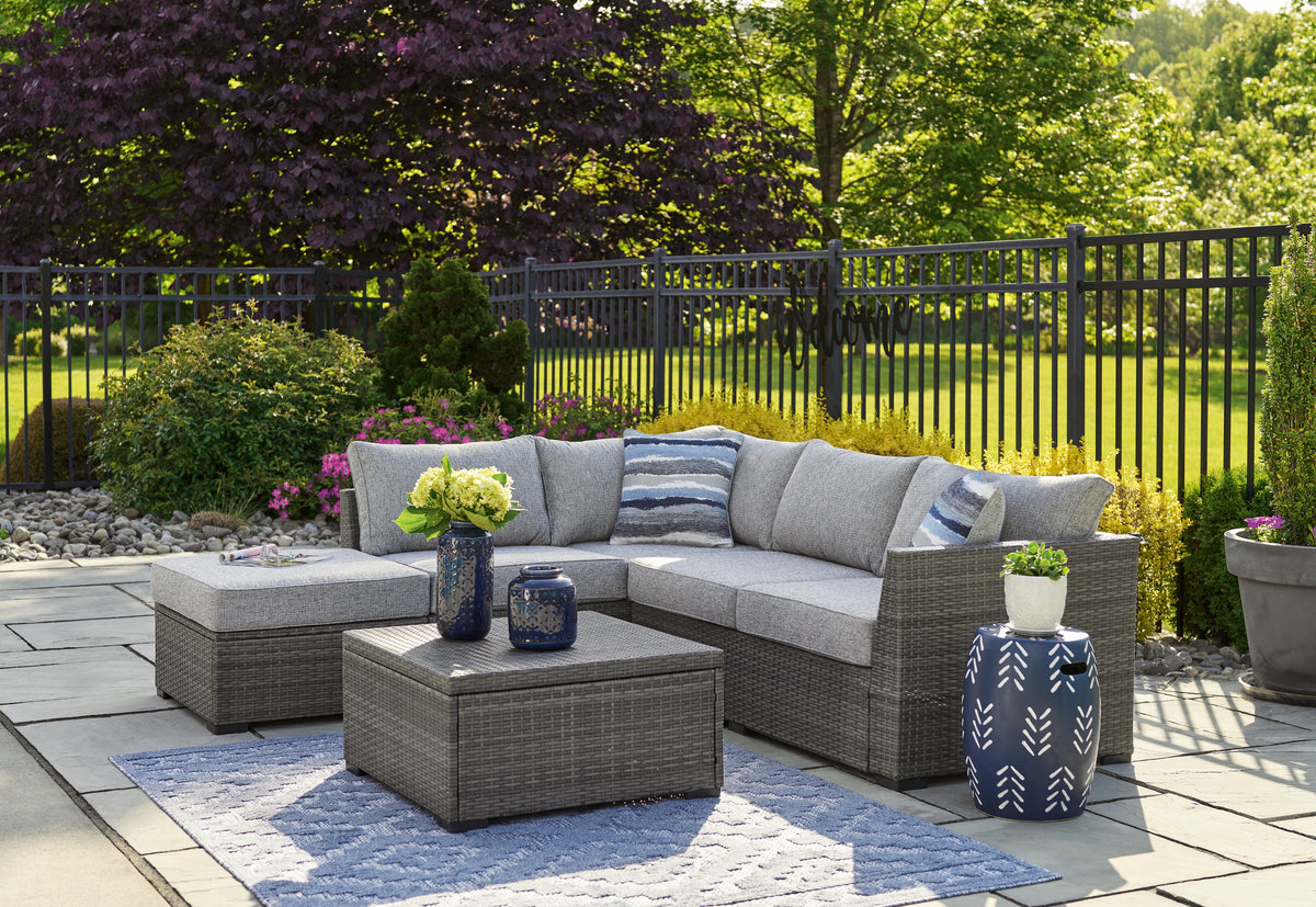 Homestyle Furniture - Ashley Furniture - Petal Road Outdoor Loveseat Sectional/Ottoman/Table Set (Set of 4) - LoveseatSEC/OTTO/TBL Set(4/CN) - P297-070