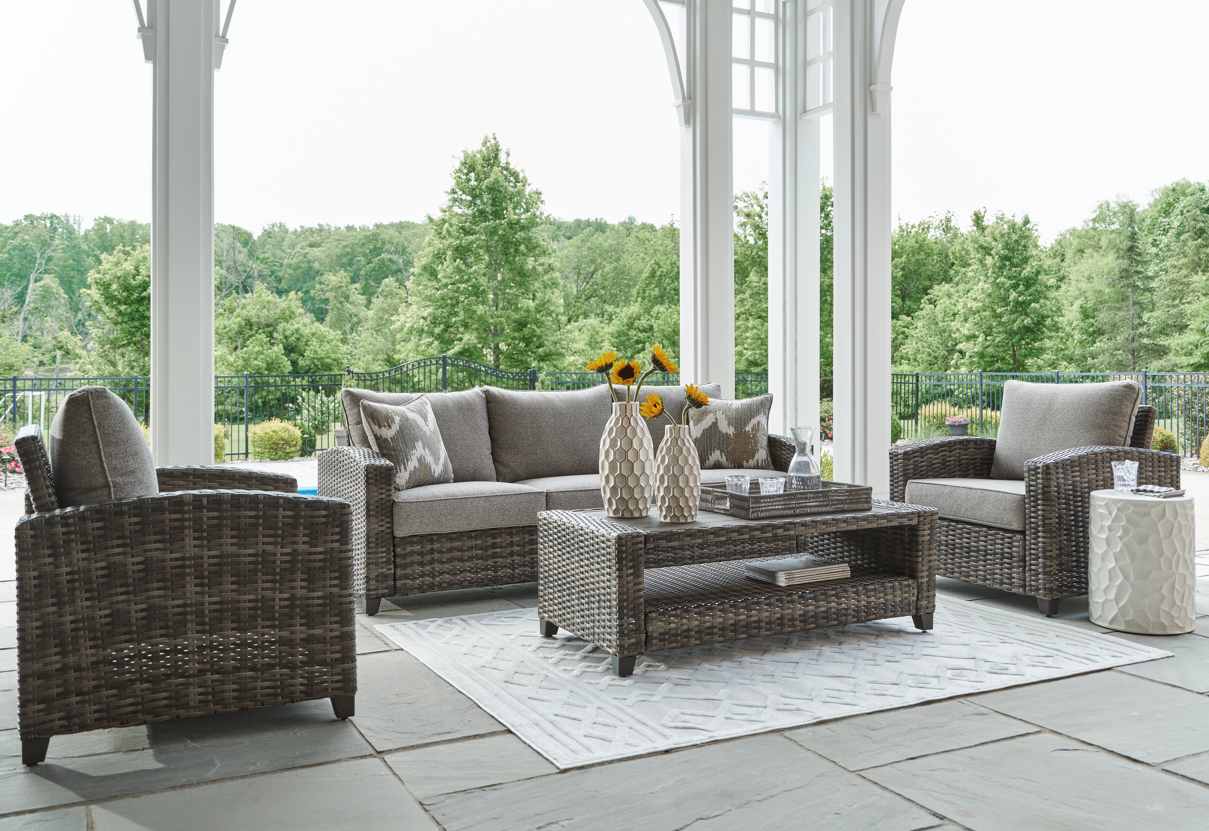 Homestyle Furniture - Ashley Furniture - Oasis Court Outdoor Sofa/Chairs/Table Set (Set of 4) - Sofa/Chairs/Table Set (4/CN) - P335-081