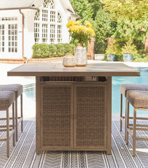 Homestyle Furniture - Ashley Furniture - Walton Bridge Outdoor Bar Table with Fire Pit - Square Bar Table w/Fire Pit - P749-665