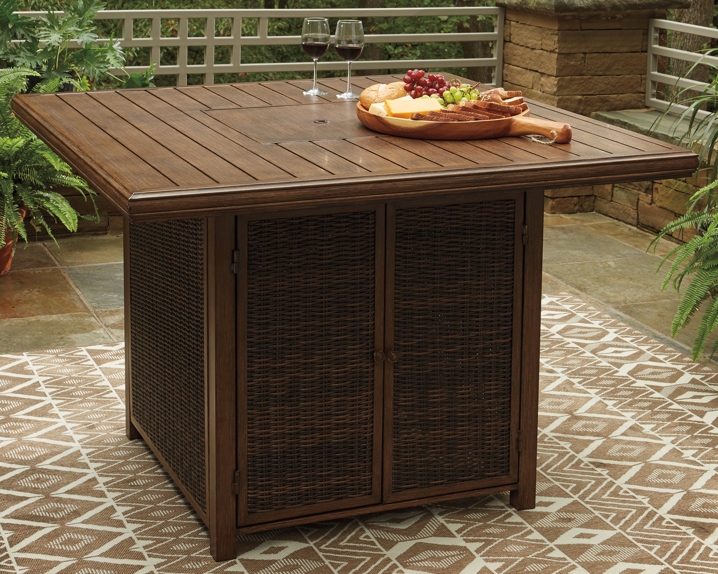 Homestyle Furniture - Ashley Furniture - Paradise Trail Bar Table with Fire Pit - Square Bar Table w/Fire Pit - P750-665