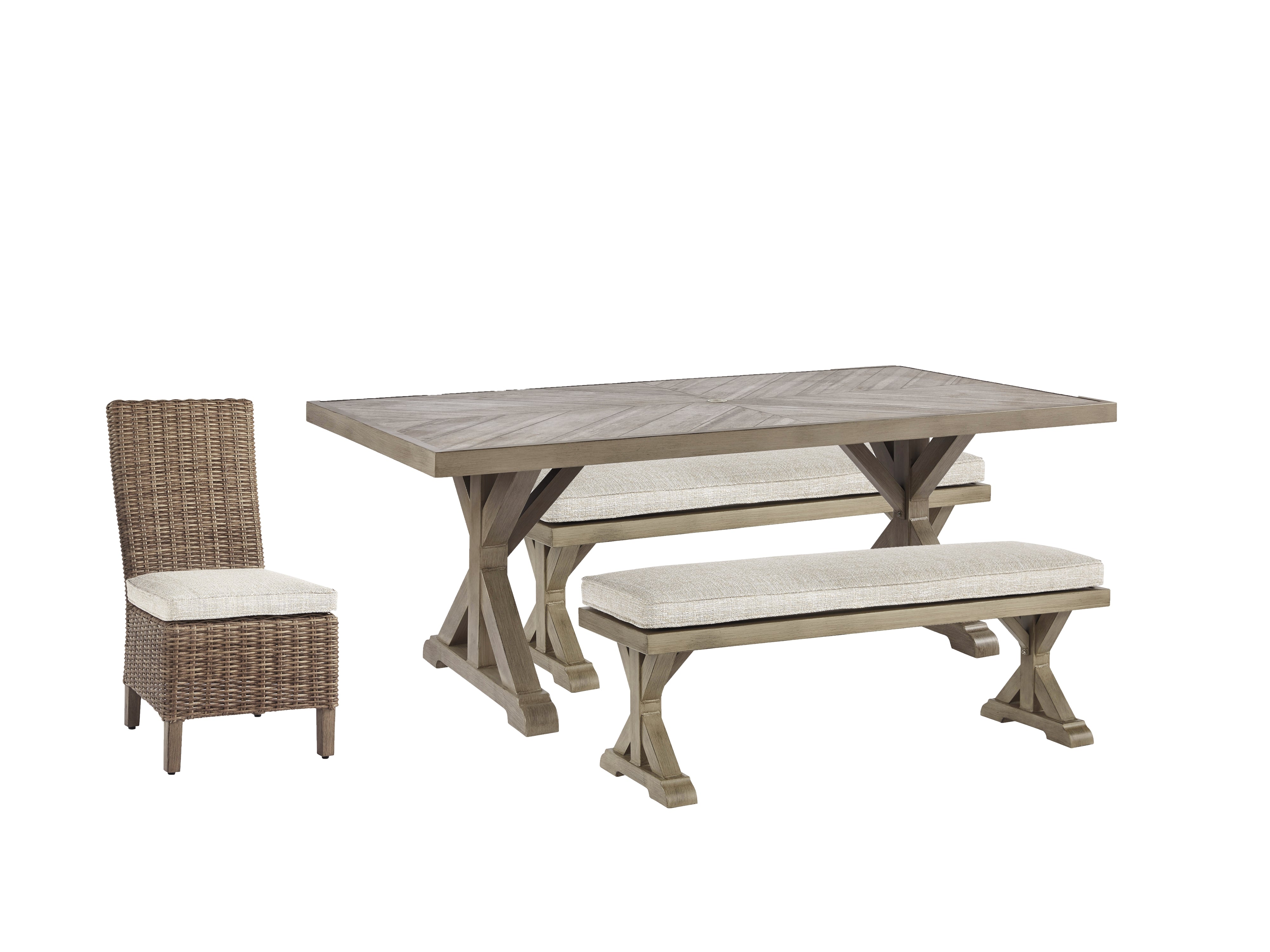 Homestyle Furniture - Ashley Furniture - Beachcroft Outdoor Dining Table with 4 Chairs and Bench - Outdoor Dining Table with 4 Chairs and Bench - P791P5