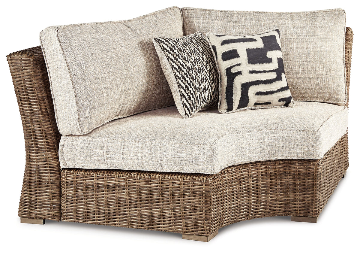 Homestyle Furniture - Ashley Furniture - Beachcroft Outdoor Curved Corner Chair with Cushion - Curved Corner Chair w/Cushion - P791-851