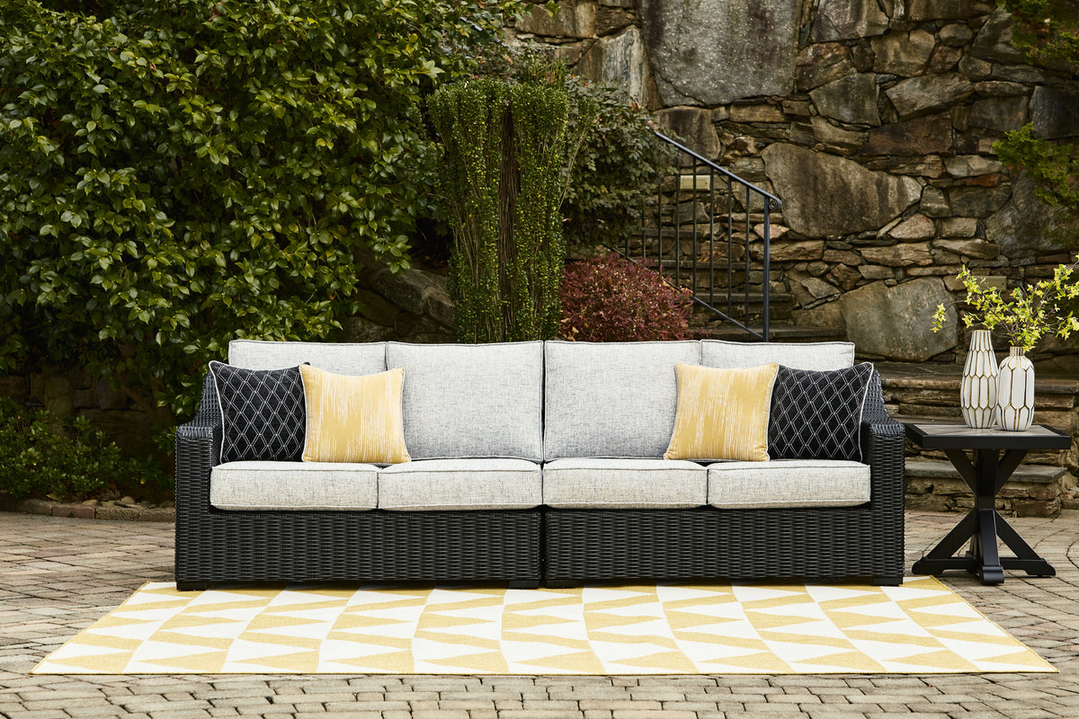 Homestyle Furniture - Ashley Furniture - Beachcroft 2-Piece Outdoor Loveseat with Cushion - RAF/LAF Loveseat w/CUSH (Set of 2) / Black/Light Gray - P792-854