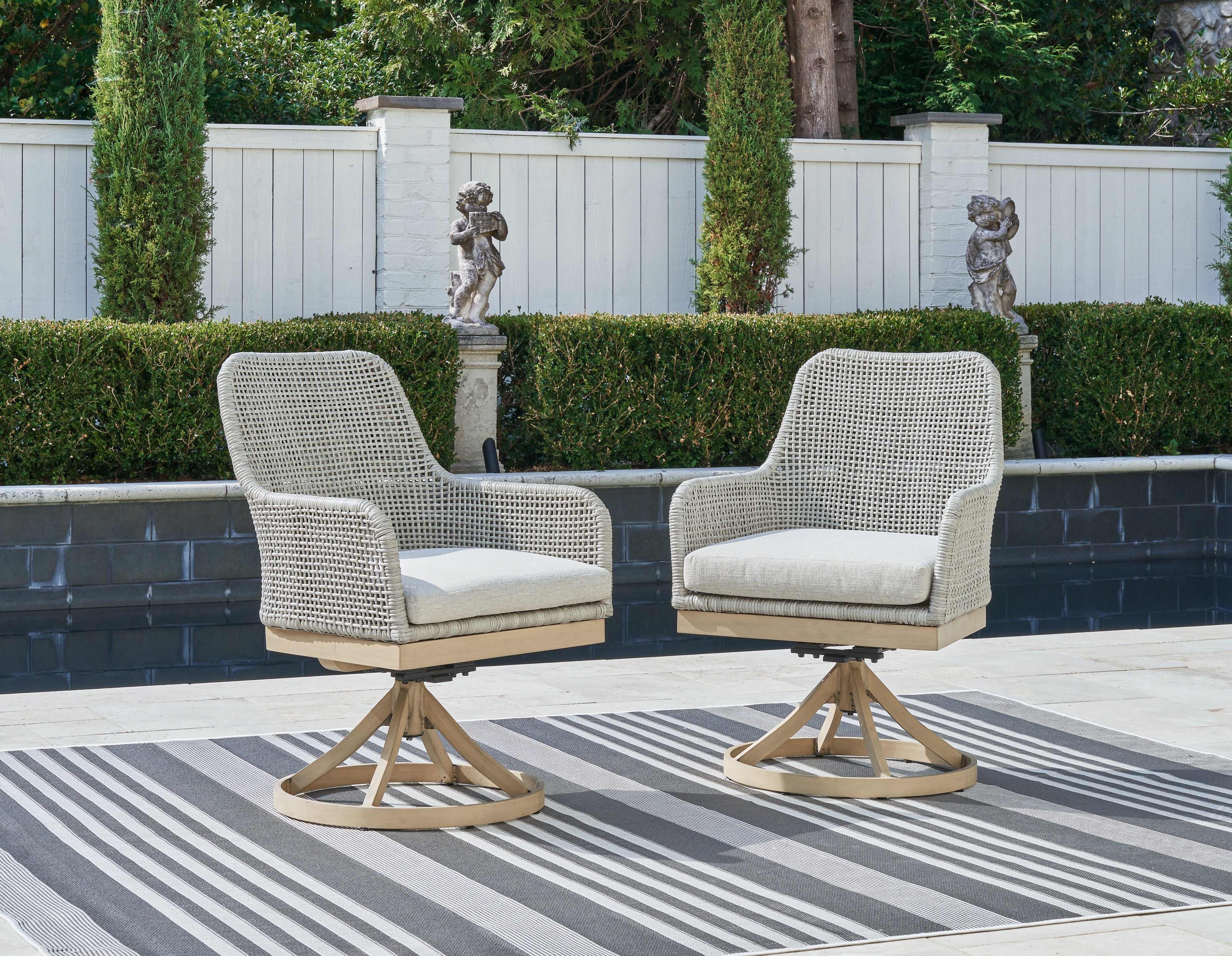 Homestyle Furniture - Ashley Furniture - Seton Creek Outdoor Swivel Dining Chair (Set of 2) - Swivel Chair w/Cushion (Set of 2) - P798-602A