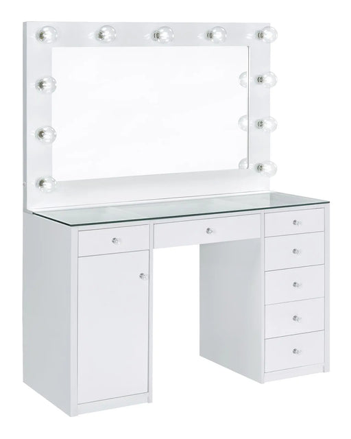 Percy 7-drawer Glass Top Vanity Desk with Lighting White  Homestyle Furniture (ARk)