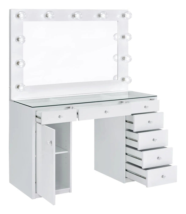 Percy 7-drawer Glass Top Vanity Desk with Lighting White  Homestyle Furniture (ARk)