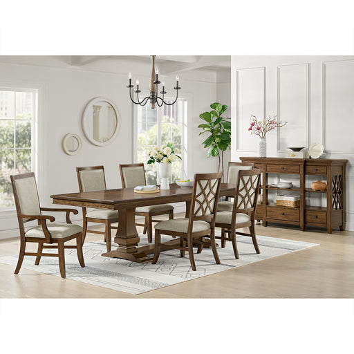 Phillipe Dining Arm Chair with Grey Fabric in Cherry (2 Per Carton) – SKU D-5210-5-AC | HomeStyle Furniture