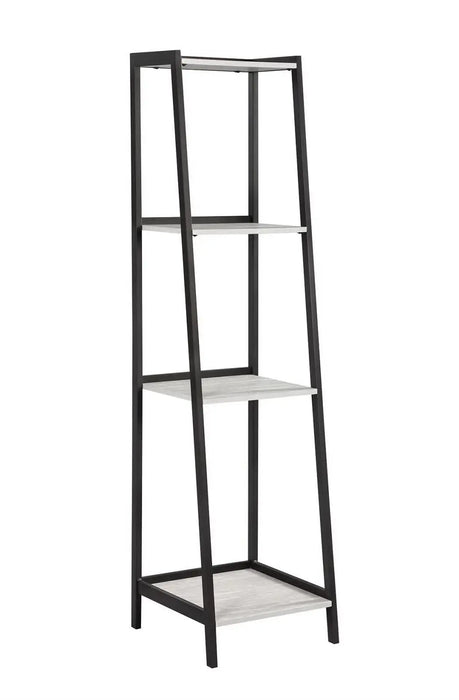 Pinckard 4-shelf Ladder Bookcase Grey Stone and Black  Homestyle Furniture (ARk)