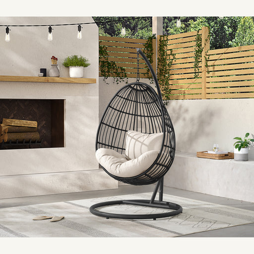 Playa Swing Egg Chair with Base and Pillar - Dark Grey and Olefin Beige – SKU O-16230-10311-120 | HomeStyle Furniture