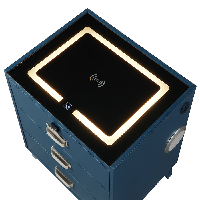 Rio Nightstand with Electronic Features in Blue