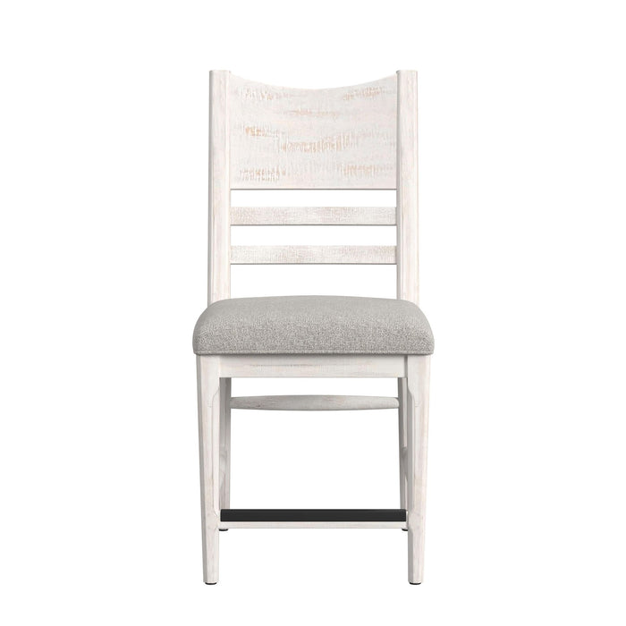 Rogen Rustic Counter Side Chair with Grey Fabric in Rustic White (2 Per Carton)