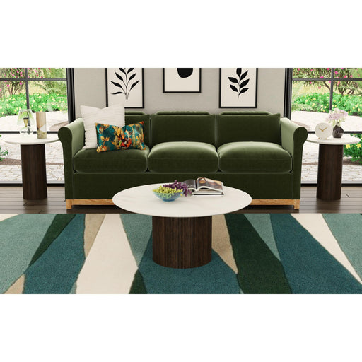 Sylvie Round Coffee Table with White Faux Marble Top and Base in Dark Brown – SKU T-16000-5-RCT | HomeStyle Furniture