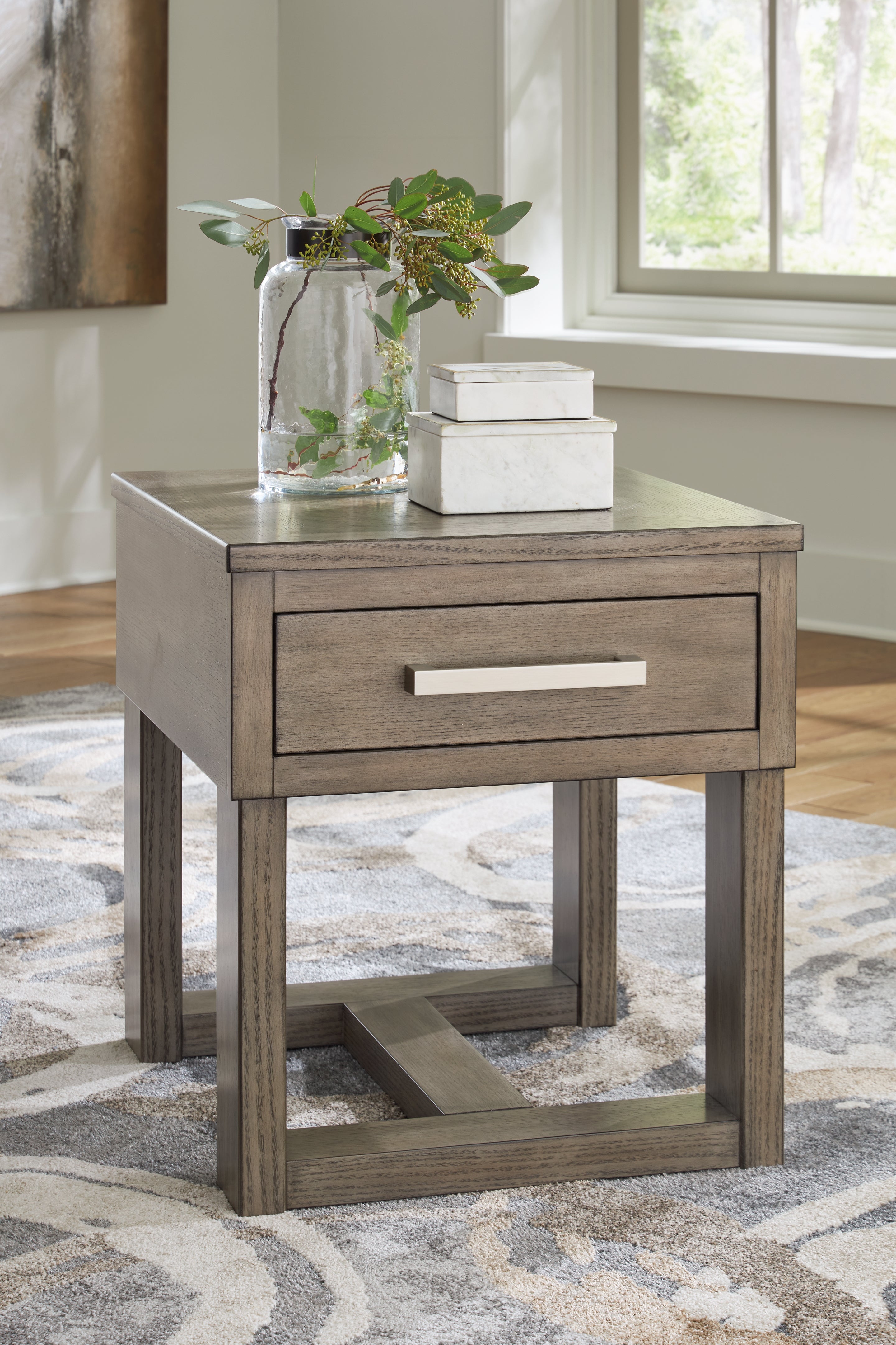 Homestyle Furniture - Ashley Furniture - Loyaska End Table - Rectangular End Table / Grayish Brown/White - T854-3