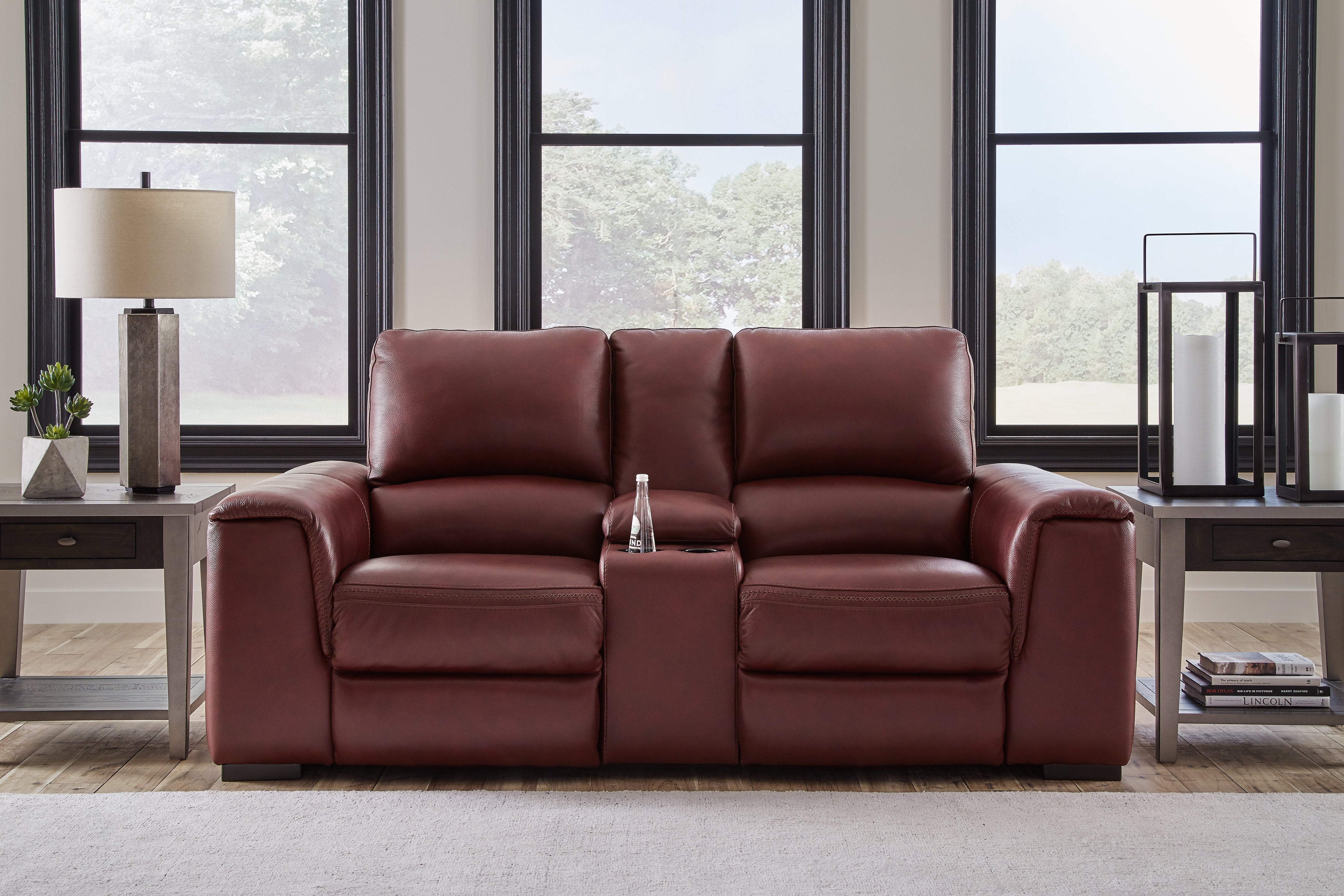Homestyle Furniture - Ashley Furniture - Alessandro Power Reclining Loveseat with Console - PWR REC Loveseat/CON/ADJ HDRST / Garnet - U2550118