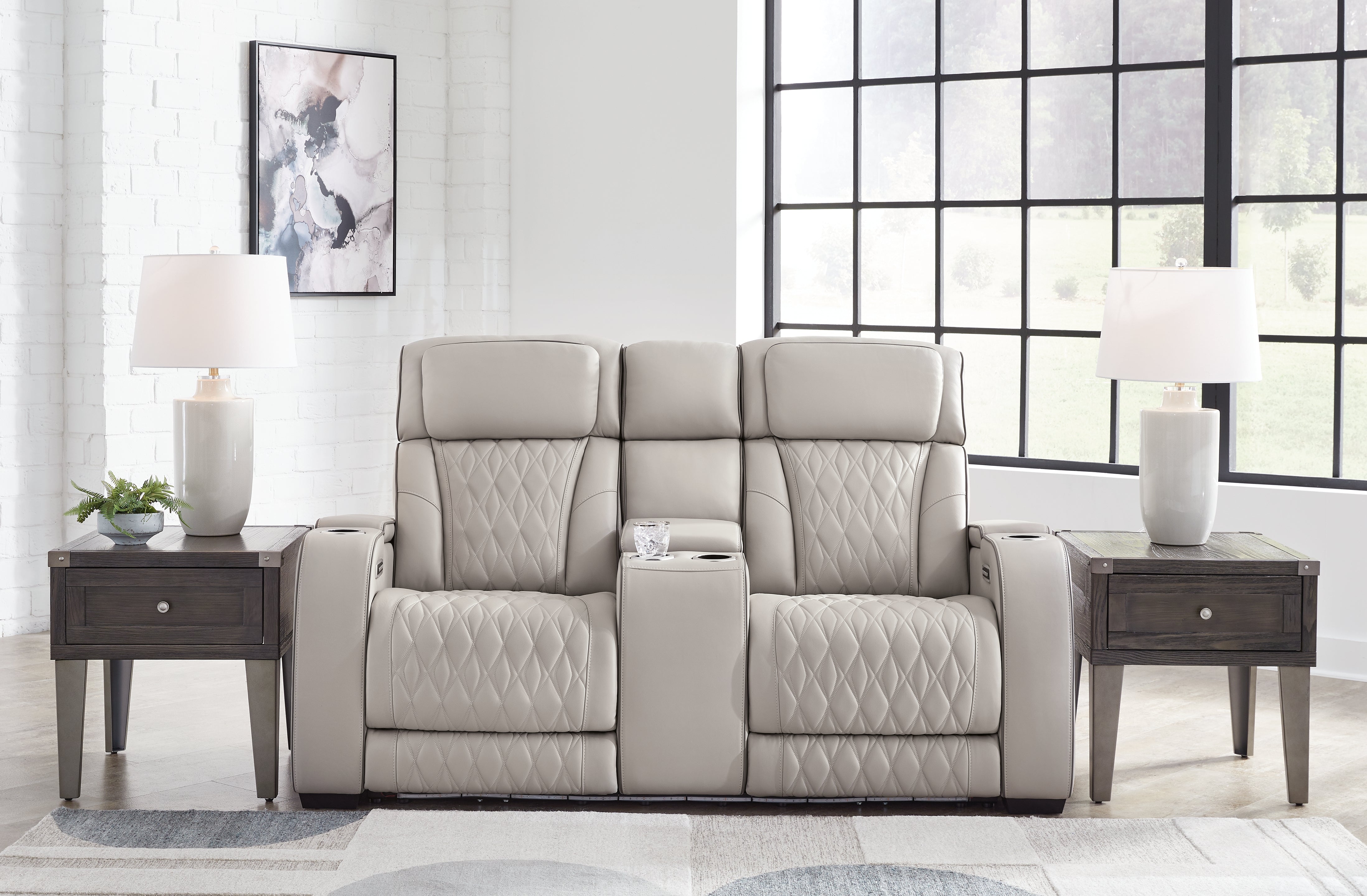 Homestyle Furniture - Ashley Furniture - Boyington Power Reclining Loveseat with Console - PWR REC Loveseat/CON/ADJ HDRST / Gray - U2710518
