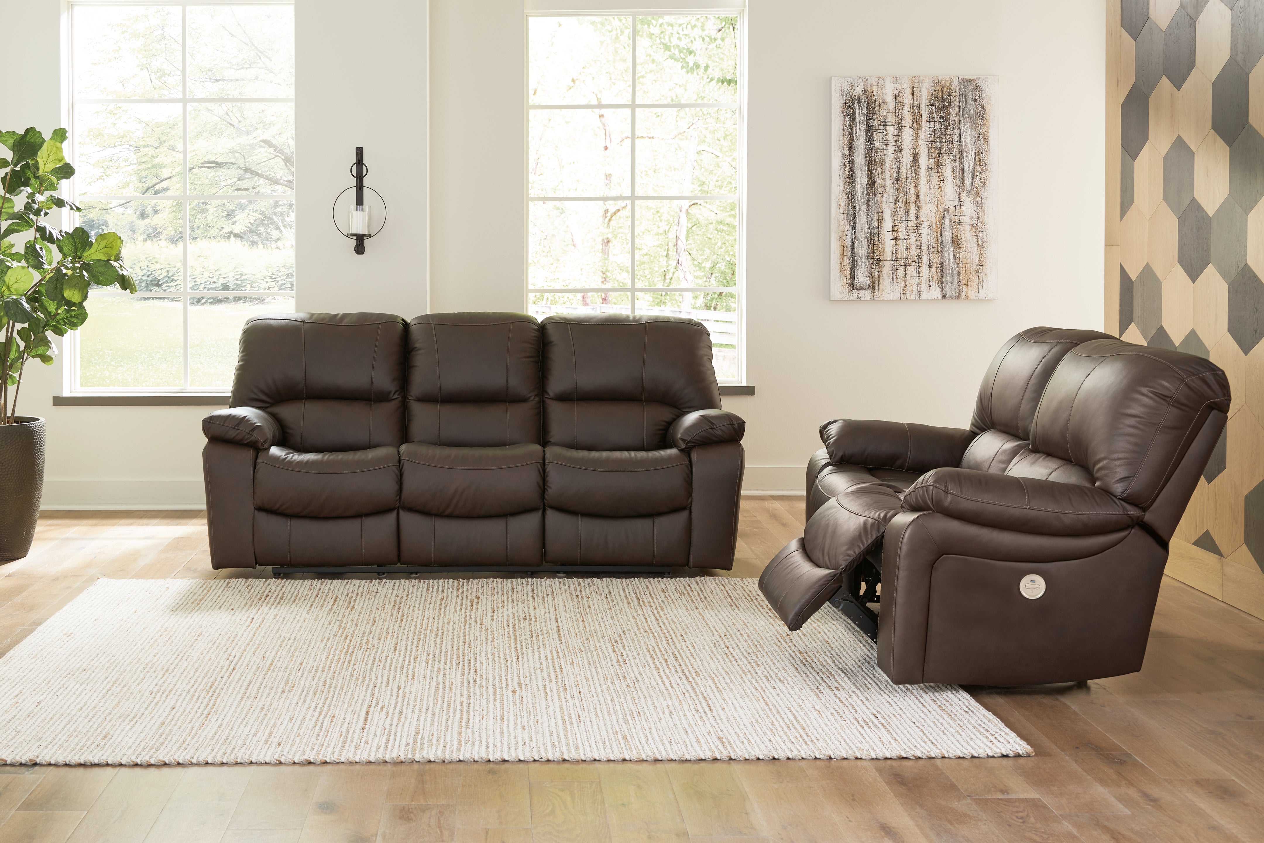 Homestyle Furniture - Ashley Furniture - Leesworth Power Reclining Sofa and Loveseat - Power Reclining Sofa and Loveseat / Dark Brown - U43808U1