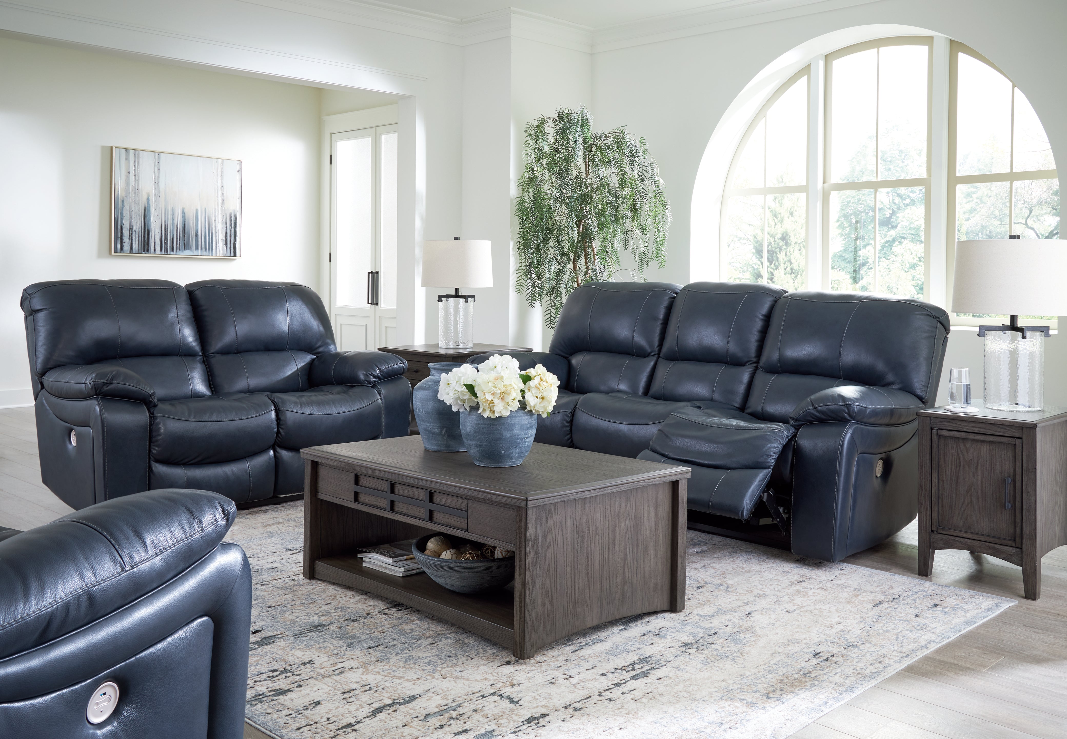 Homestyle Furniture - Ashley Furniture - Leesworth Power Reclining Sofa, Loveseat and Recliner - Power Reclining Sofa, Loveseat and Recliner / Ocean - U43809U2