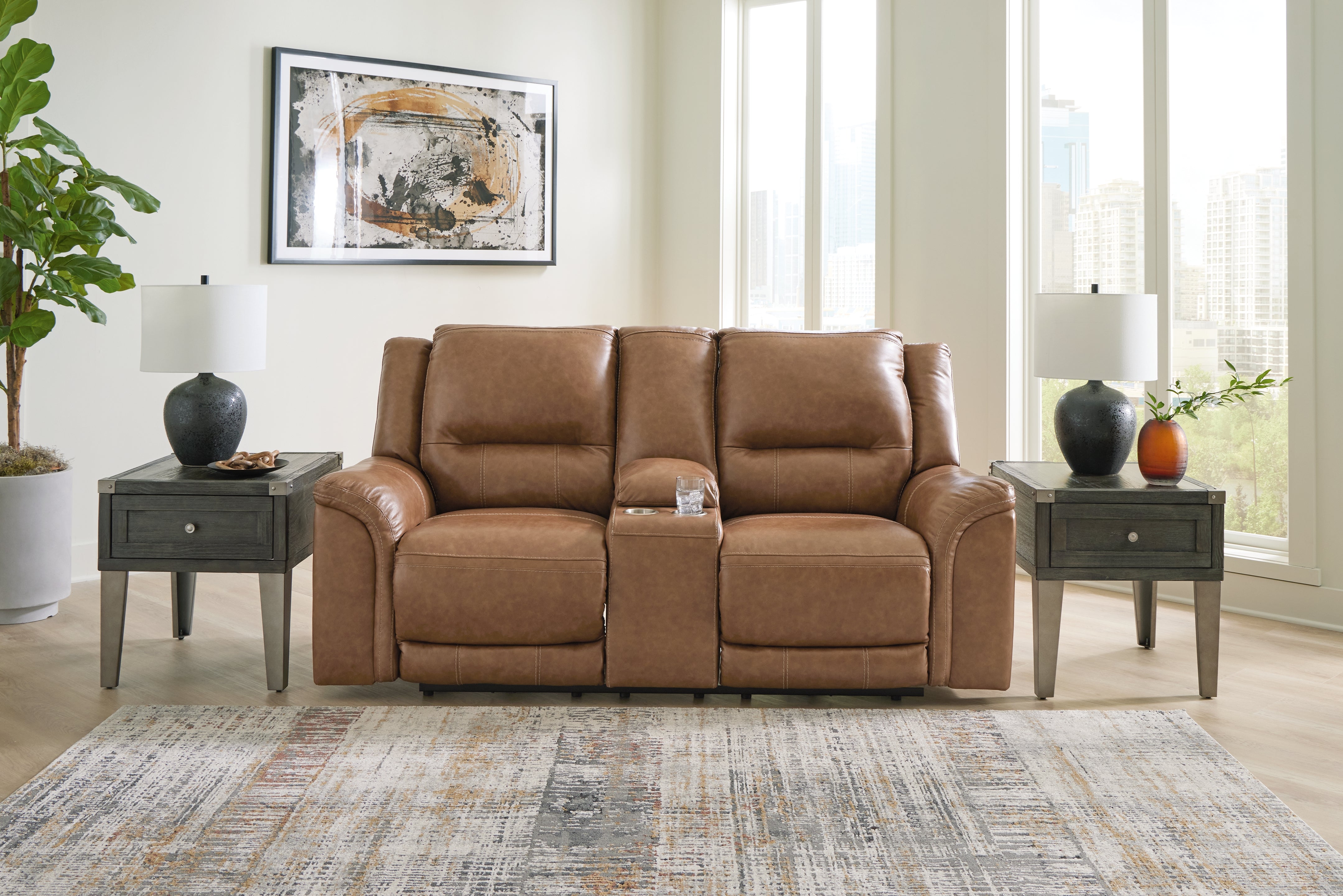 Homestyle Furniture - Ashley Furniture - Trasimeno Power Reclining Loveseat with Console - PWR REC Loveseat/CON/ADJ HDRST - U8281518