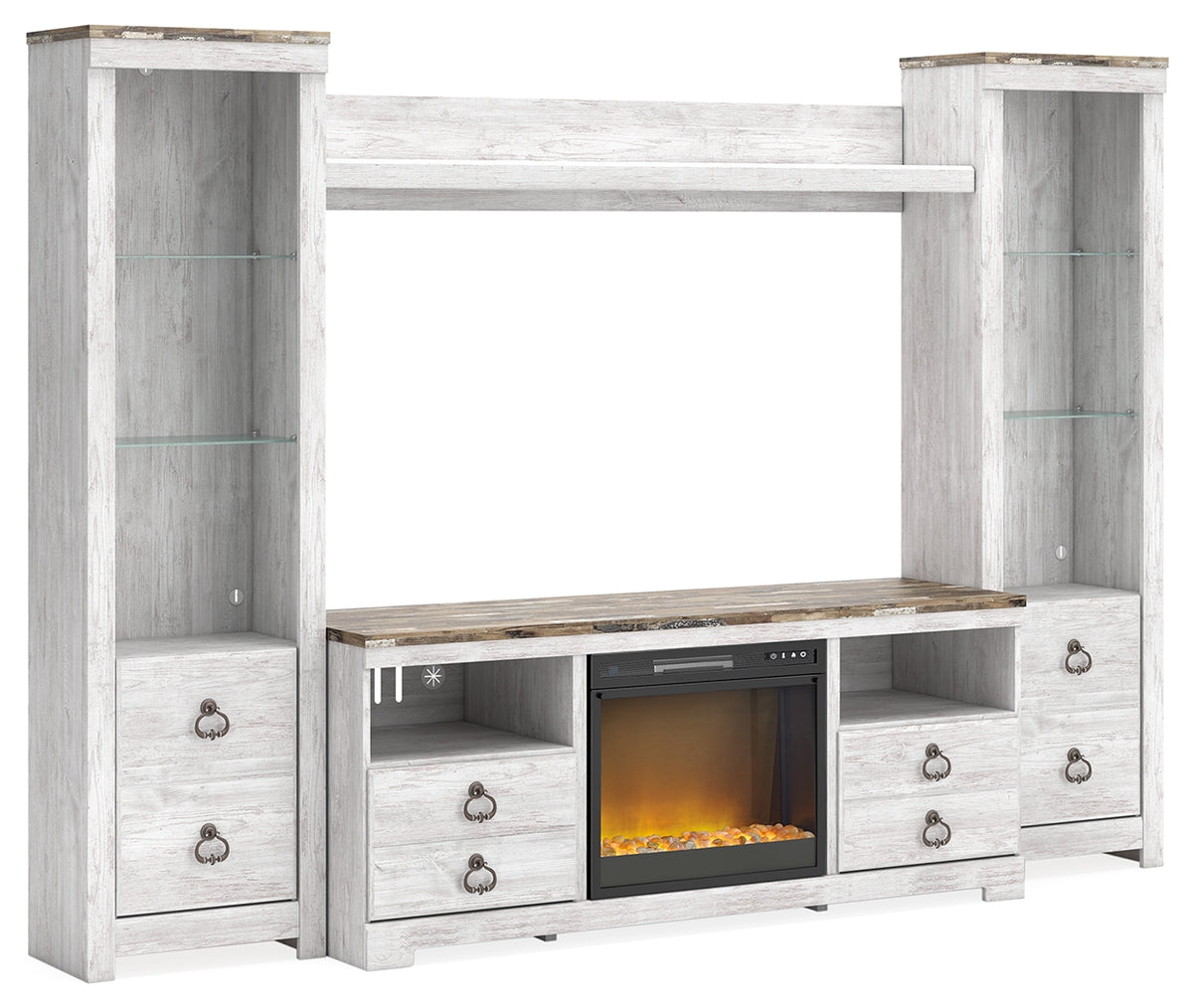 Homestyle Furniture - Ashley Furniture - Willowton 4-Piece Entertainment Center with Electric Fireplace - 4-Piece Entertainment Center with Electric Fireplace - W267W4