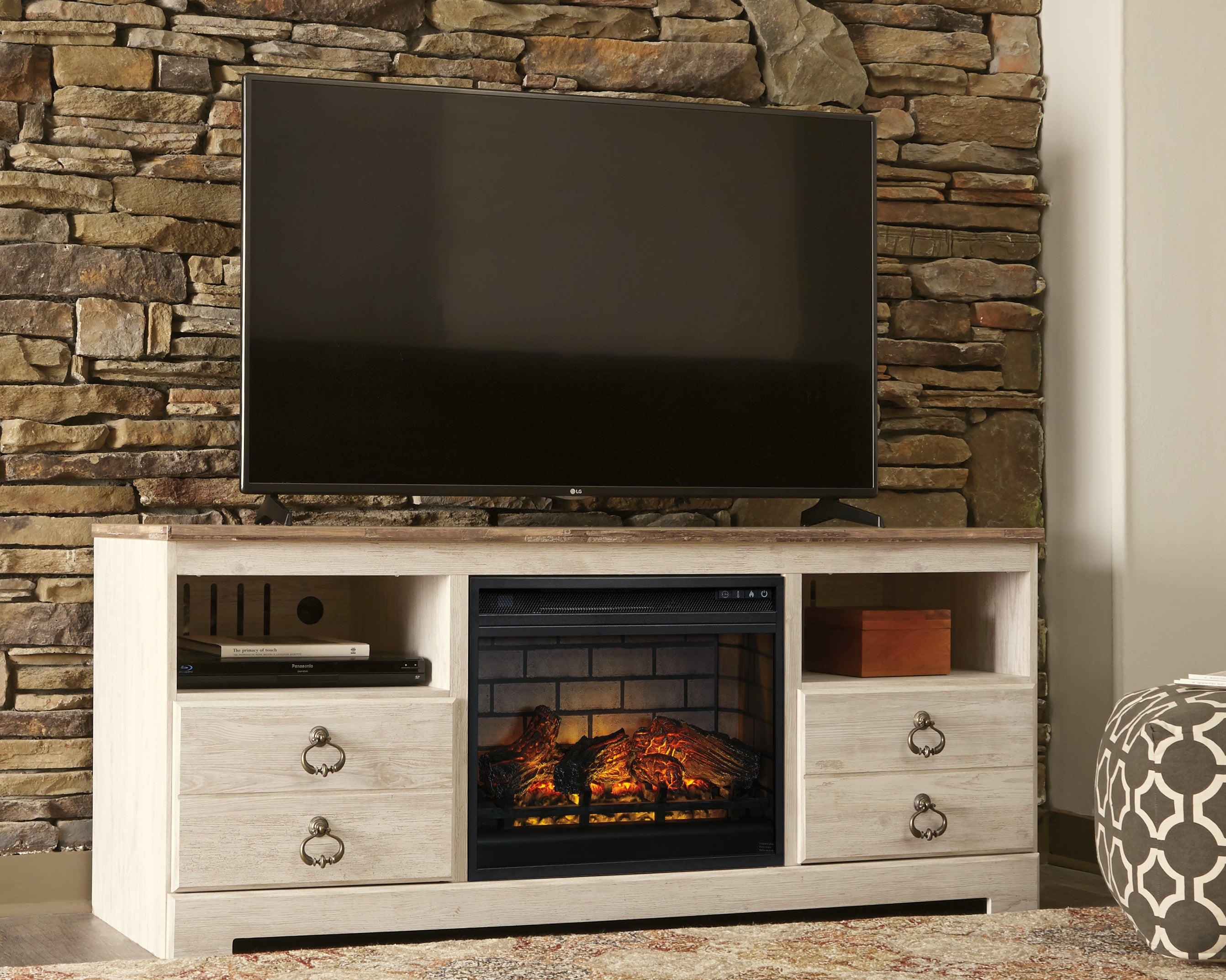 Homestyle Furniture - Ashley Furniture - Willowton 64" TV Stand with Electric Fireplace - 64" TV Stand with Electric Fireplace - W267W8