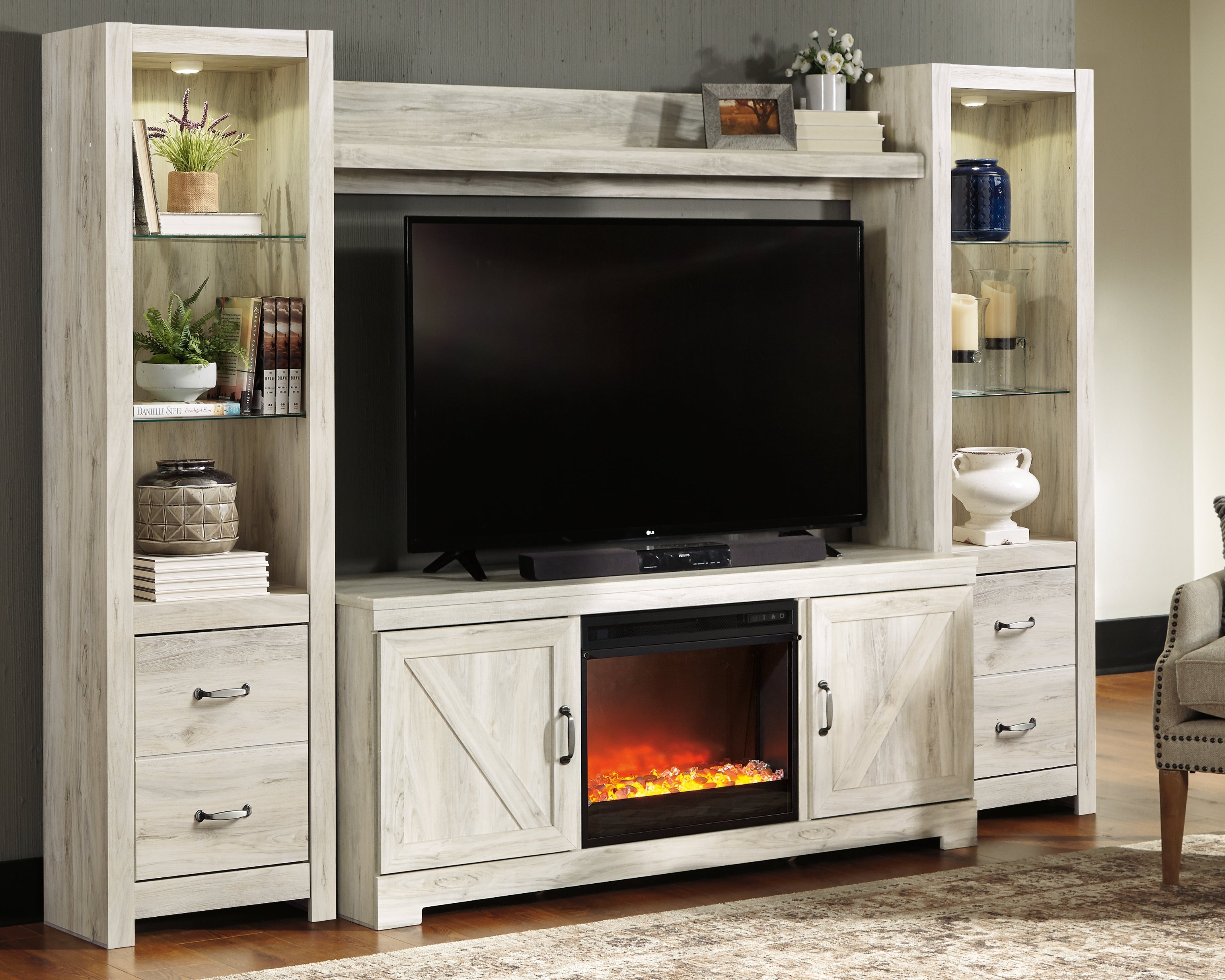 Homestyle Furniture - Ashley Furniture - Bellaby 4-Piece Entertainment Center with Fireplace - 4-Piece Entertainment Center with Fireplace - W331W5